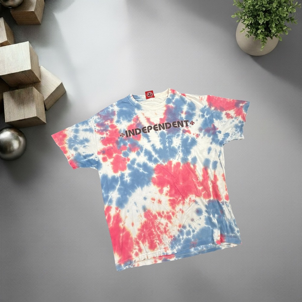 Independent Truck Co Tie Dye Skater T-Shirt Red Blue Vintage Y2K Boxy Fit